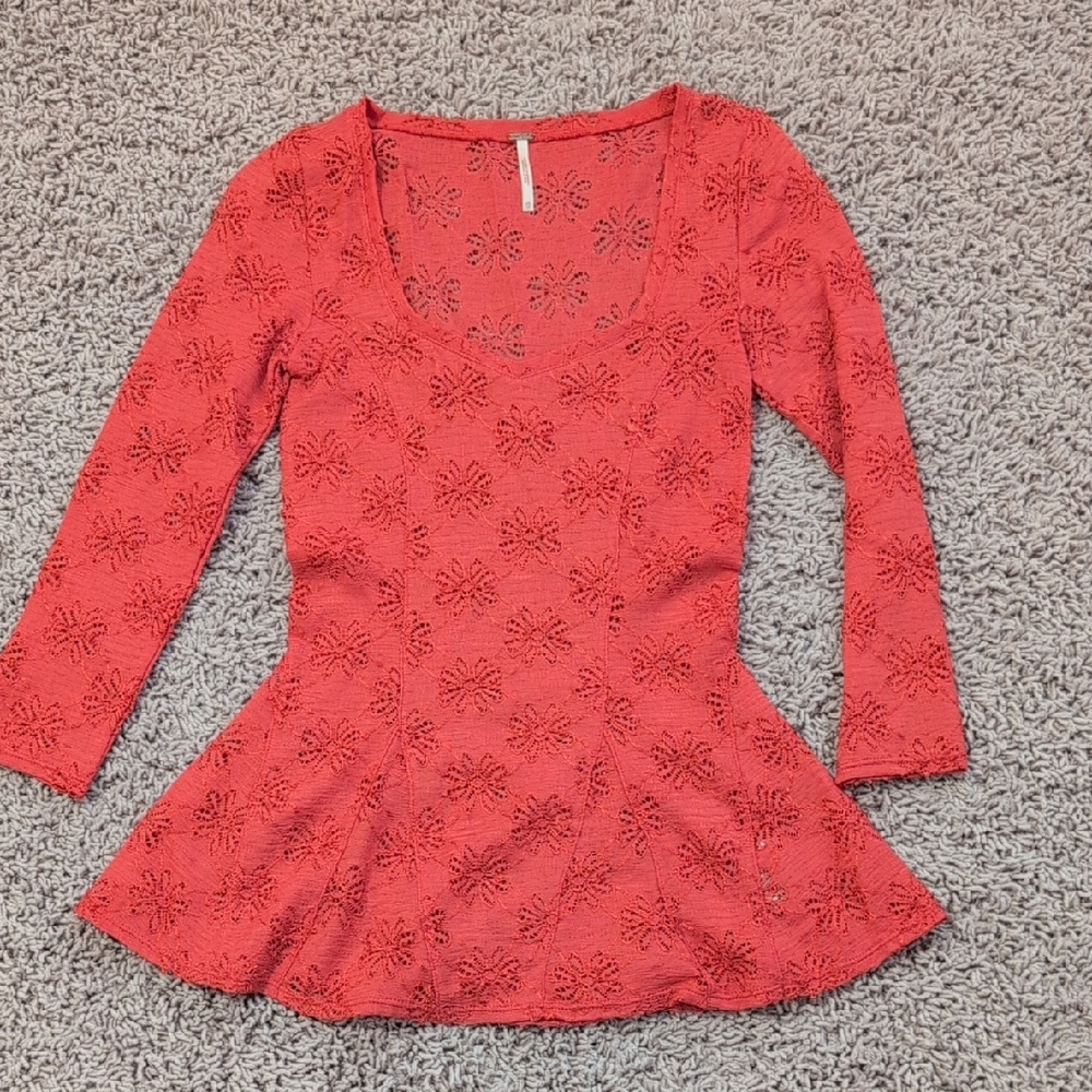 Free People Red Lace Peplum Top